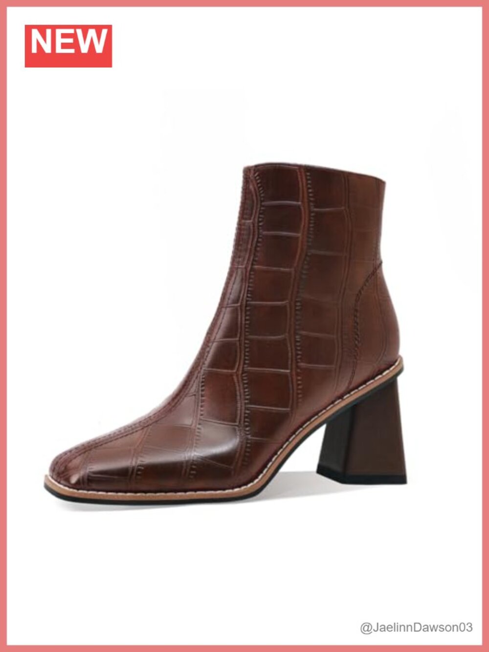 Chunky Heel Ankle Boots Square Pointed Toe Faux Leather Side Zipper